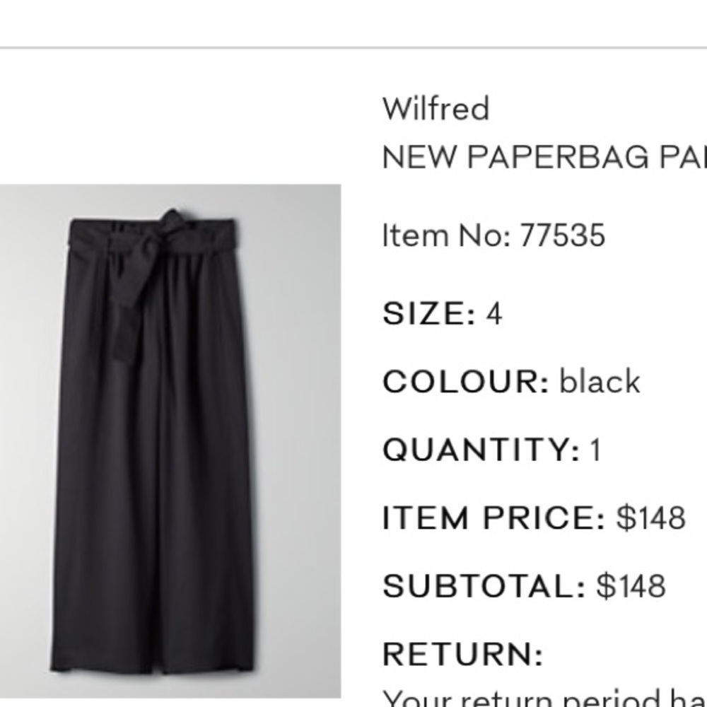 COPY - Wilfred paperbag pant black NWT Aritzia